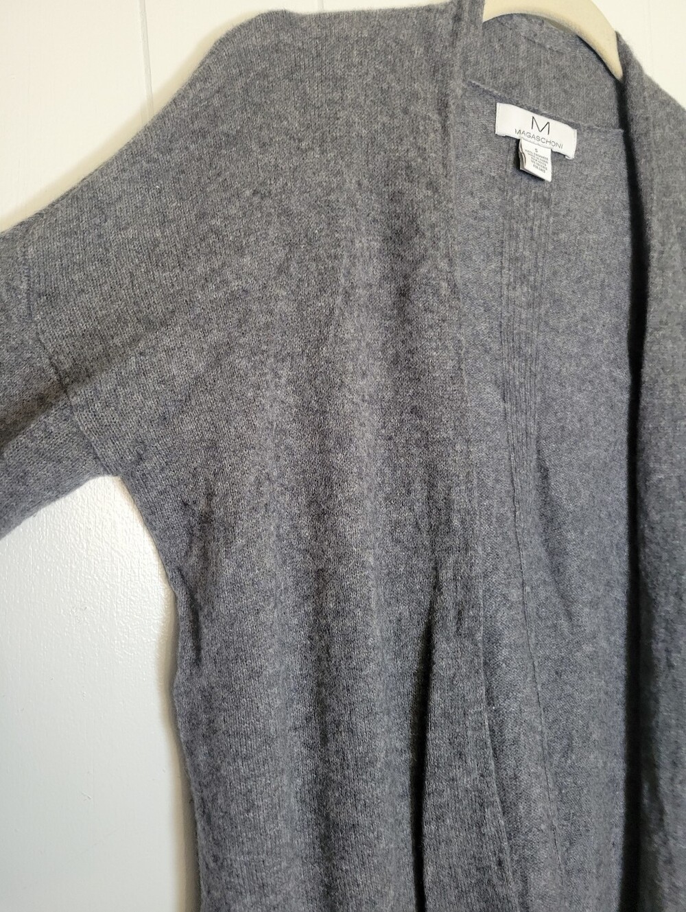 SALE Magaschoni Gray 100% Cashmere Cardigan Sweater Open Front Longline SM - Picture 2 of 9